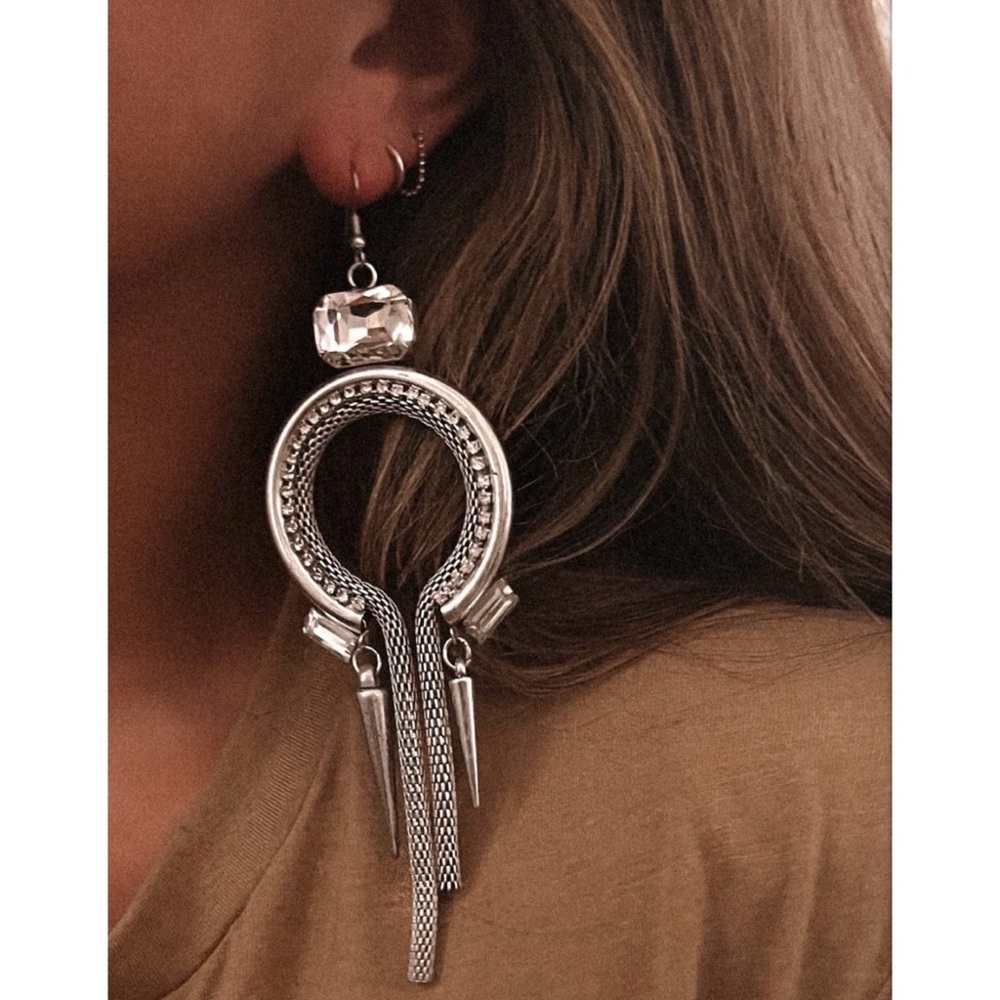Silver Tassel Earrings with Gemstone Accents
